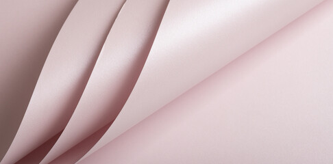 Poster - Pink paper texture with wavy, glossy effect Elegant layout with curved gradient, cotton structure, and rich reflection Minimalist luxury design with folded spread and Christmas
