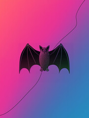 Wall Mural - Vertical Halloween banner or card with cute black bat on a neon background. postcard, illustration