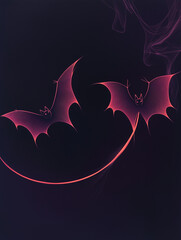 Wall Mural - Vertical Halloween banner or card with two neon bats on a dark background. postcard, illustration