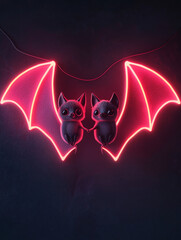 Wall Mural - Vertical Halloween banner or card with two cute neon bats. postcard, illustration