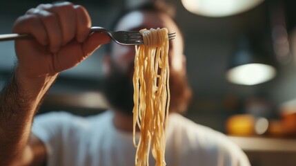 Close-Up of a Person Twirling Pasta with Fork