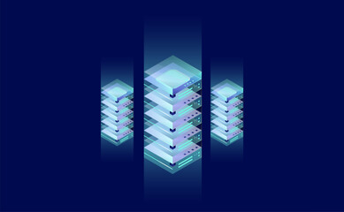 Wall Mural - isometric vector illustration of future data center: big data processing, energy station, and server