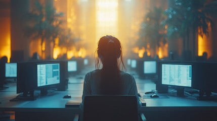 Wall Mural - Woman Working at Computer in Office