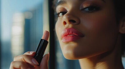 Poster - Close-Up of Model Applying Nude Lipstick