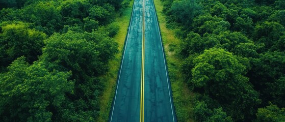 Aerial View of Asphalt Road Across Green Forest