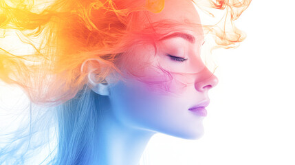 Sticker - A woman with colorful hair and a colorful background