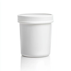 Wall Mural - a blank, white yogurt container with a smooth lid, isolated on a white background with soft reflecti