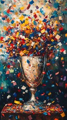 Silver Trophy with Colorful Confetti.