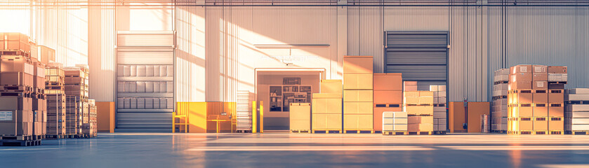 Poster - A warehouse with a lot of boxes stacked up