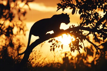 Wall Mural - view Leopard Silhouette at Sunset