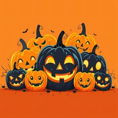 pumpkins, halloween, flat style orange background