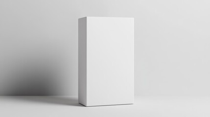 Wall Mural - a plain white medicine box standing upright, with clean lines and a realistic soft shadow on a white