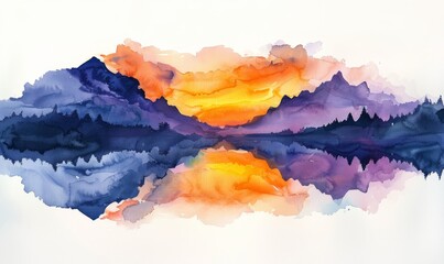 Canvas Print - Watercolor abstract twilight reflections on white.