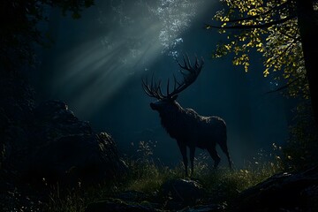 Wall Mural - Majestic Deer in the Dark Forest