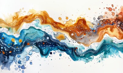 Wall Mural - Watercolor abstract tidal pools on white.