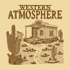 Bar illustration western graphic desert design cactus emblem landscape vintage wild west