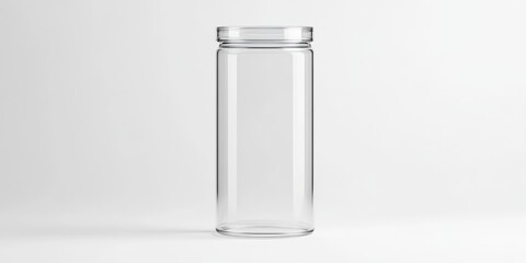 Wall Mural - a transparent plastic container mockup, standing upright with a smooth surface, on a clean white bac