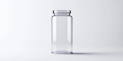Wall Mural - a transparent plastic container mockup, standing upright with a smooth surface, on a clean white bac