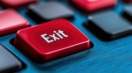 Canvas Print - A close up of a red exit button on the keyboard, AI