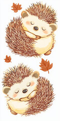 hedgehog cute animal illustration cartoon nature wildlife autumn leaves relaxing adorable peaceful sleeping drawing character fun plush forest 