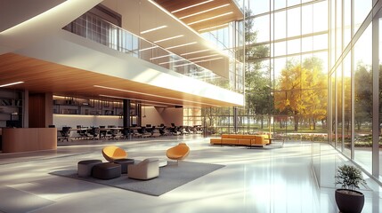 Sticker - Modern Office Lobby with Natural Light and a View