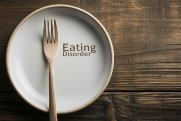 Eating Disorder Concept: Empty Plate with Wooden Fork on Rustic Background Highlighting Food Issues and Mental Health Awareness