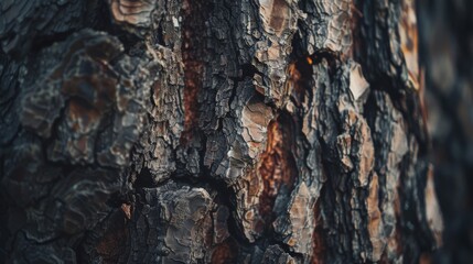 Close-up of the rugged and intricate patterns of a tree bark, highlighting the natural textures and colors.