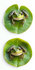 frog amphibian nature animal green wildlife close-up cute macro freshwater reptile ecology portrait leaf serene habitat two frogs playful frogs coupled frogs 