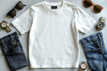 Realistic white Tshirt Flat Lay Mockup created with Generative AI