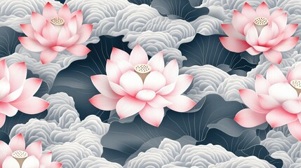 Wall Mural - Pink Lotus Flowers with Gray and Blue Abstract Background