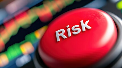 Poster - A close up of a red button with the word risk on it, AI