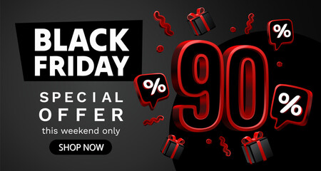 Wall Mural - Black Friday 90 percent, special offer, discount flyer. Vector illustration