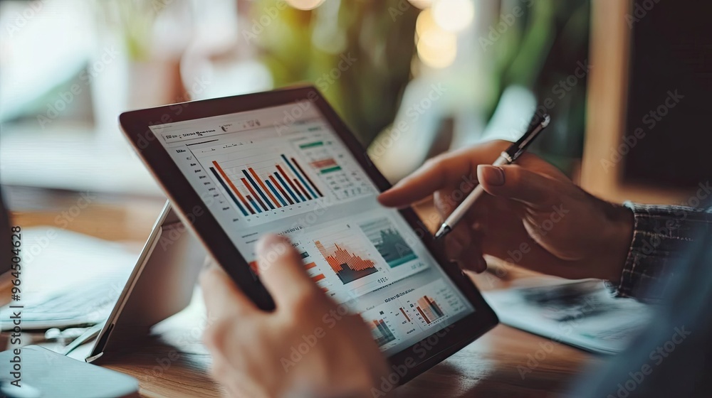 A financial advisor using a tablet to show investment strategies to a ...
