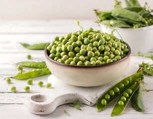 Canvas Print - Fresh Green Peas in a Bowl on Rustic Wooden Background