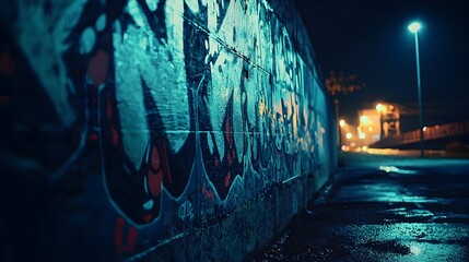 Sticker - Glowing and Vibrant Graffiti Art Adorning an Urban Wall,Exuding a Rebellious and Vibe