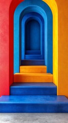 Sticker - A colorful staircase with blue, red, and yellow steps