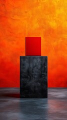 Poster - A black box with a red top is standing in front of a red wall