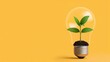 © Autaporn - A plant sprouting inside a lightbulb on a yellow background, symbolizing green energy and innovation.