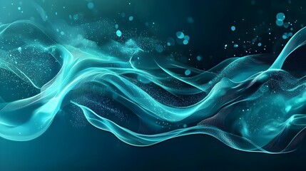 Wall Mural - Mesmerizing Abstract Digital Waves with Glowing Particles in Ocean Blue and Teal Tones