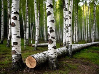 Collection of birch trunks arranged in a pile for a natural appearance.