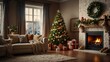 © PixaVerse Studio - Christmas interior with tree, presents and fireplace