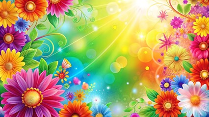 Wall Mural - Bright and joyful background with airy dynamic patterns and vibrant flowers