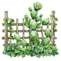 garden vence with cactus vector illustration in watercolor style