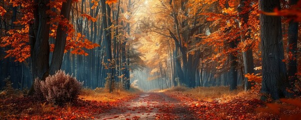 Wall Mural - Pathway through an autumn forest