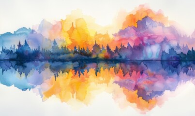 Wall Mural - Watercolor abstract twilight reflections on white.