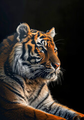 Poster - Tiger portrait against black background