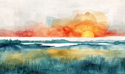 Poster - Watercolor abstract prairie on a white canvas.