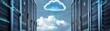 © JERRYsnipe.AI - A data center with servers connected by digital data lines flowing up into a cloud in the sky, representing cloudbased data processing and storage