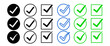 © Moovor Lab - Isolate Check mark vector icon set, Outline Tick button symbol, Blue and Green vote and Testing symbol, Choice, Check list graphic elements, Approve, Confirm icons for business and Testing (Editable)