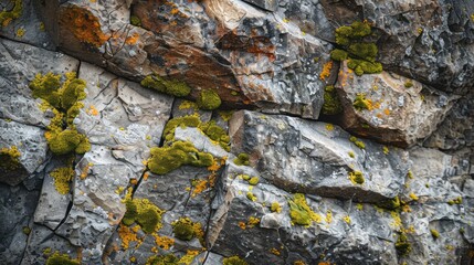 Weathered and moss-covered rock surface close-up capture